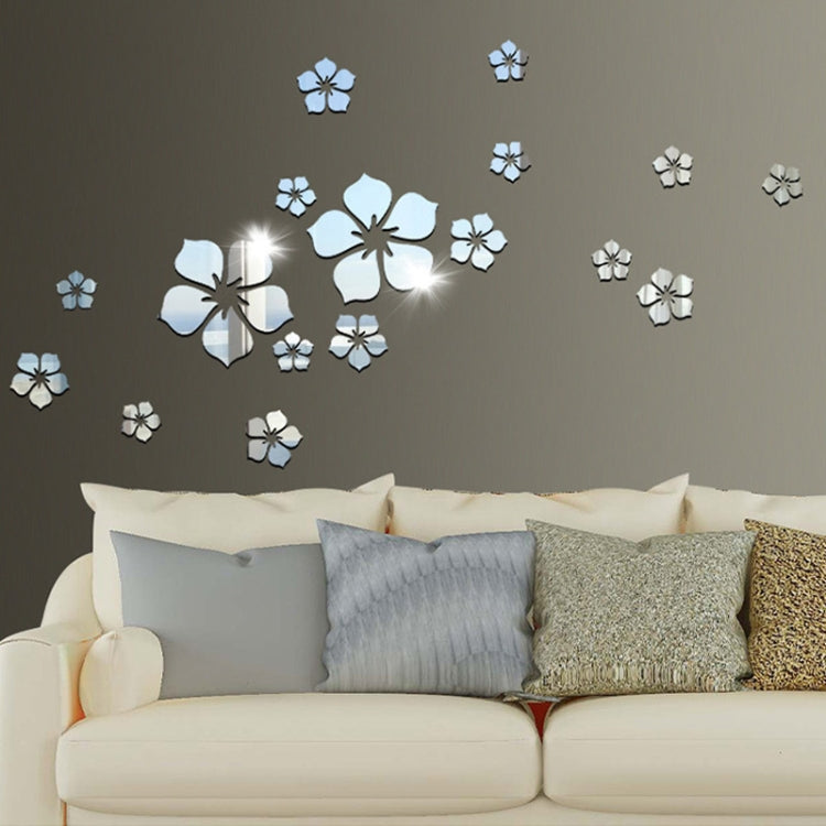 18pcs /Set Acrylic Cherry Blossom Mirror Wall Sticker Living Room Bedroom Background Wall Decoration(Silver)