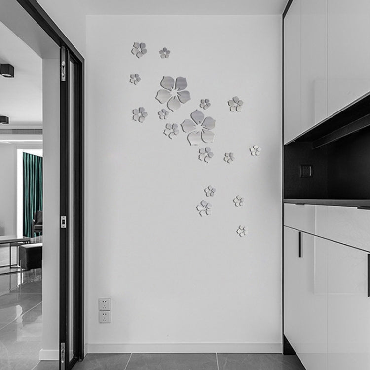18pcs /Set Acrylic Cherry Blossom Mirror Wall Sticker Living Room Bedroom Background Wall Decoration(Silver)