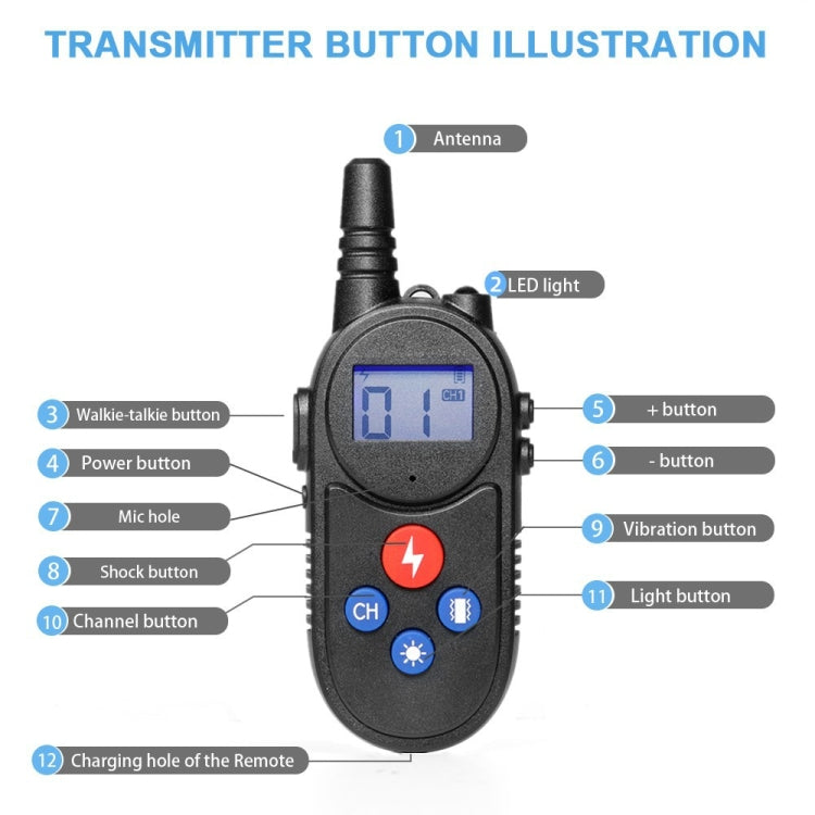 1000m Remote Control Intercom Dog Trainer Electric Shock Vibration Stop Barker(Black)