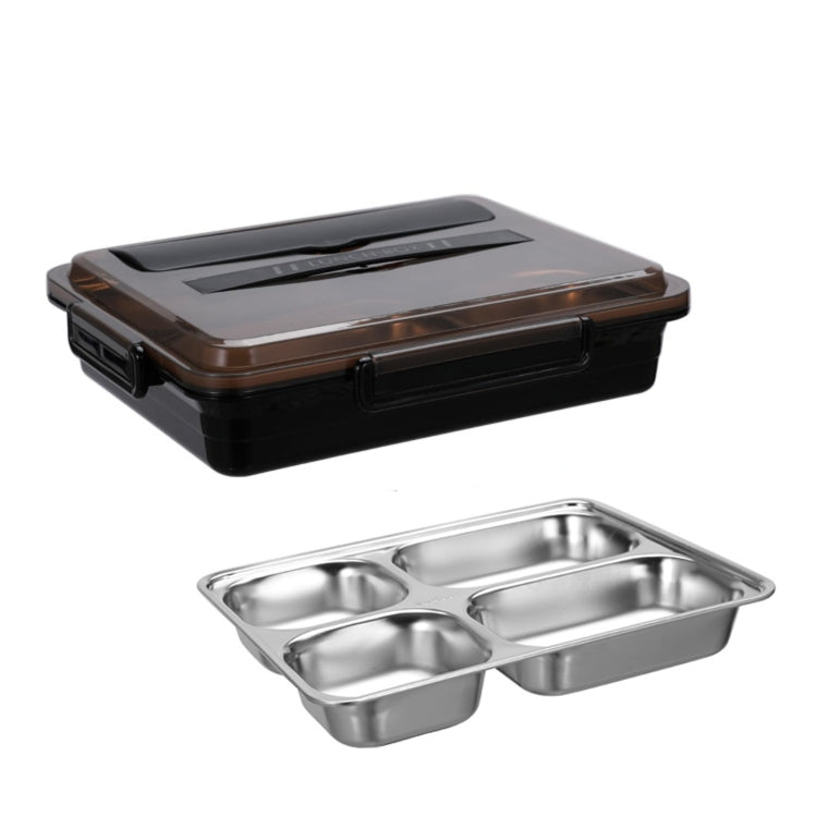 304 Stainless Steel Lunch Box Leakproof Insulated Student Dormitory Bento Box, Spec: 4 Grid Black