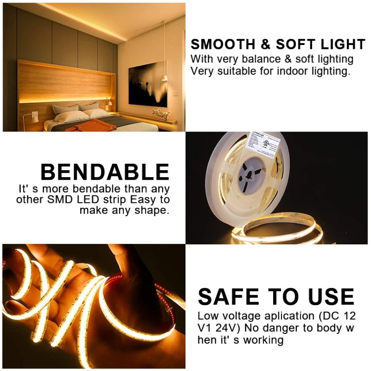 1m 24V 8mm Wide COB Adhesive Decorative LED Light Strip, Specification: 480 Beads-14W-90 Display(6000K)