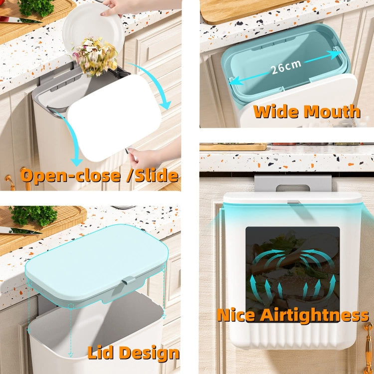 7L Kitchen Hanging Waste Bin With Lid Sliding Cover Under Sink Trash Can(Gray)
