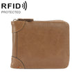 RFID Anti-Theft Swipe Mens Wallet Multifunctional Zipper Wallet(Brown)