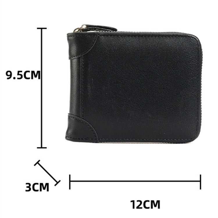 RFID Anti-Theft Swipe Mens Wallet Multifunctional Zipper Wallet(Brown)