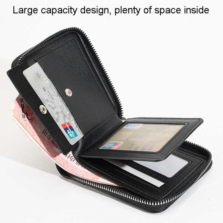 RFID Anti-Theft Swipe Mens Wallet Multifunctional Zipper Wallet(Brown)