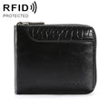 RFID Anti-Theft Swipe Mens Wallet Multifunctional Short Zipper Purse(Black)