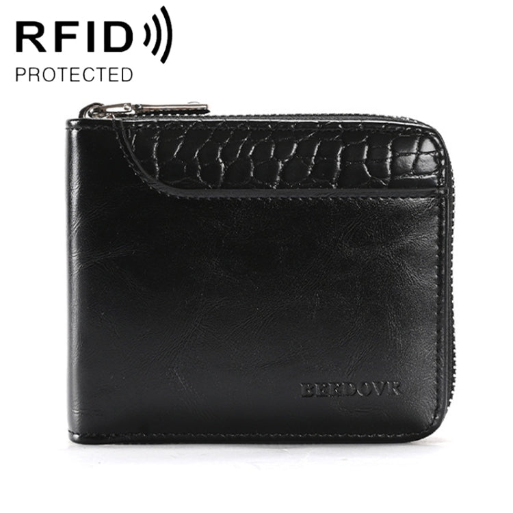 RFID Anti-Theft Swipe Mens Wallet Multifunctional Short Zipper Purse(Black)