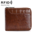 RFID Anti-Theft Swipe Mens Wallet Multifunctional Short Zipper Purse(Brown)