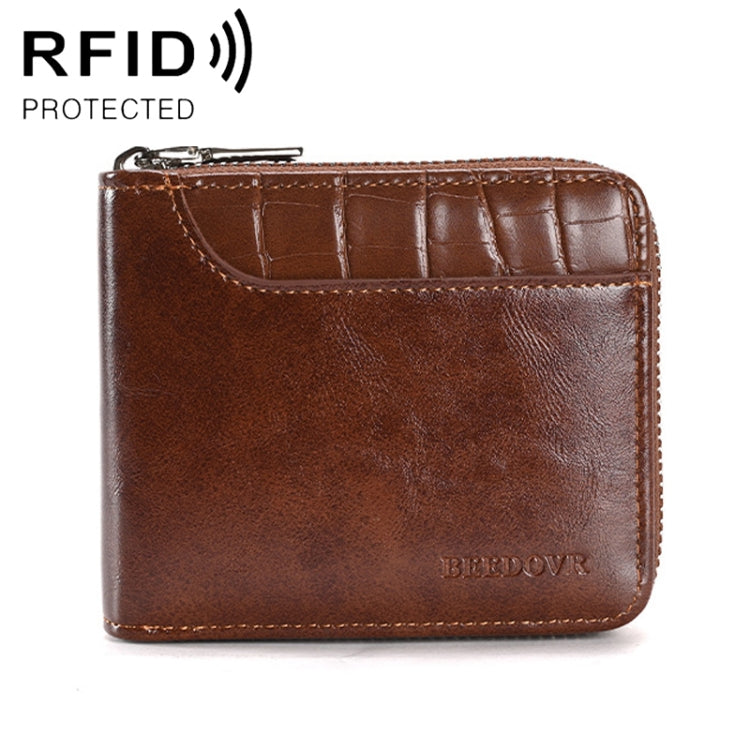 RFID Anti-Theft Swipe Mens Wallet Multifunctional Short Zipper Purse(Brown)