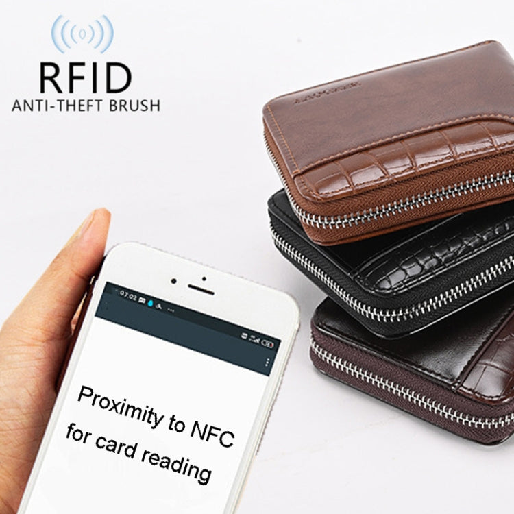 RFID Anti-Theft Swipe Mens Wallet Multifunctional Short Zipper Purse(Black)
