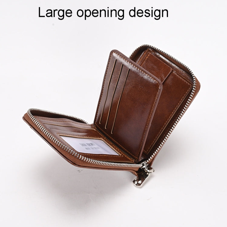 RFID Anti-Theft Swipe Mens Wallet Multifunctional Short Zipper Purse(Brown)