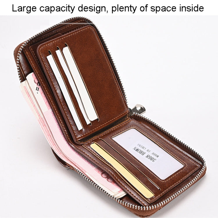 RFID Anti-Theft Swipe Mens Wallet Multifunctional Short Zipper Purse(Black)