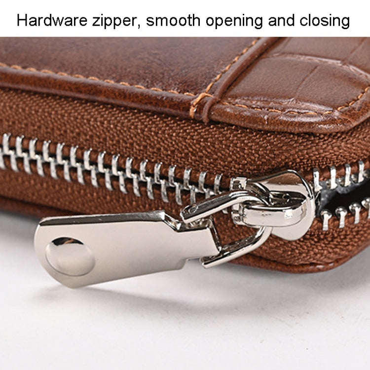 RFID Anti-Theft Swipe Mens Wallet Multifunctional Short Zipper Purse(Brown)
