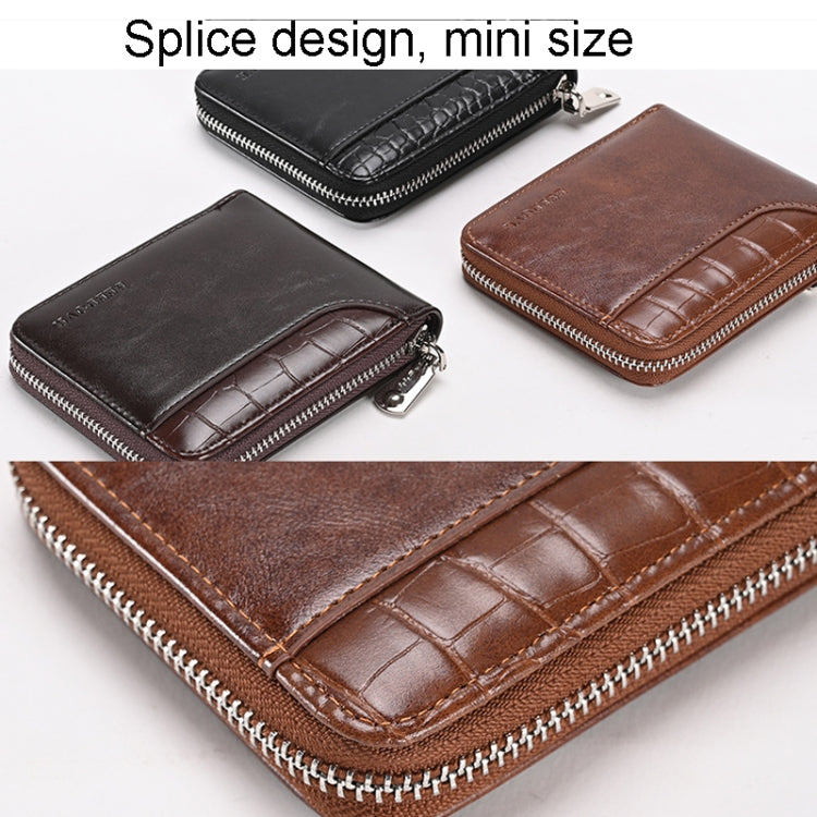 RFID Anti-Theft Swipe Mens Wallet Multifunctional Short Zipper Purse(Black)