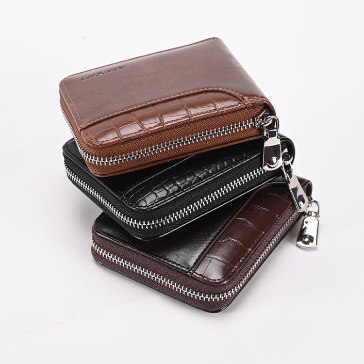 RFID Anti-Theft Swipe Mens Wallet Multifunctional Short Zipper Purse(Brown)