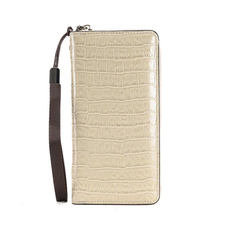 Crocodile Print Long Ladies Clutch Bag Multi Card Position Zipper Wristlet Pouch(Beige)