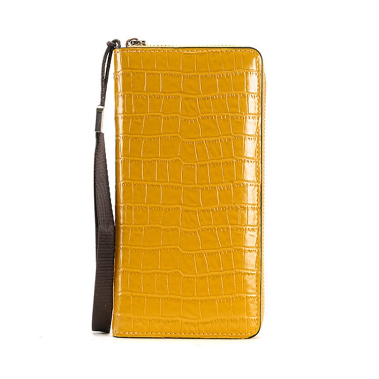 Crocodile Print Long Ladies Clutch Bag Multi Card Position Zipper Wristlet Pouch(Yellow)