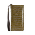 Crocodile Print Long Ladies Clutch Bag Multi Card Position Zipper Wristlet Pouch(Green)