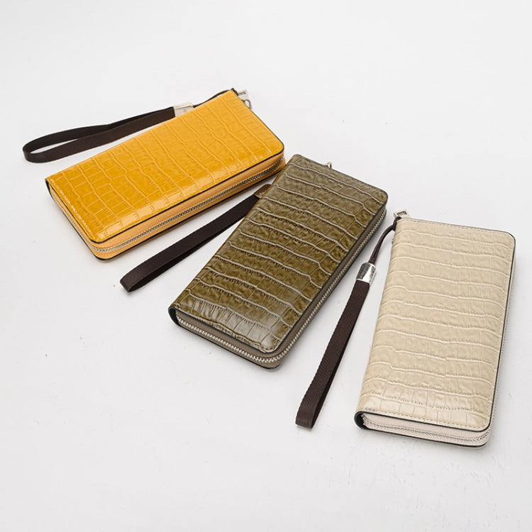 Crocodile Print Long Ladies Clutch Bag Multi Card Position Zipper Wristlet Pouch(Beige)