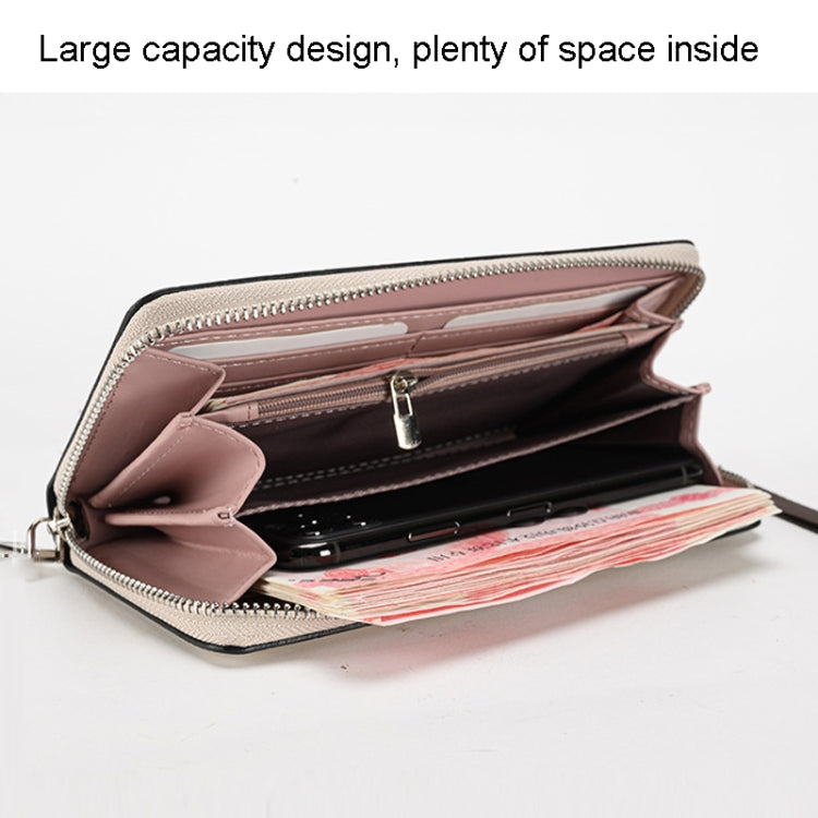 Crocodile Print Long Ladies Clutch Bag Multi Card Position Zipper Wristlet Pouch(Beige)