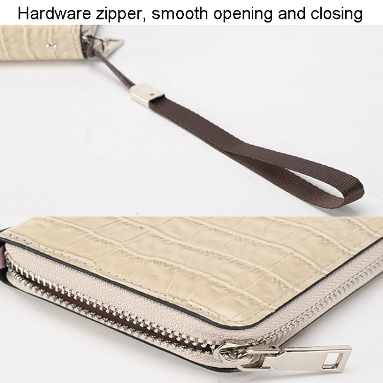 Crocodile Print Long Ladies Clutch Bag Multi Card Position Zipper Wristlet Pouch(Beige)