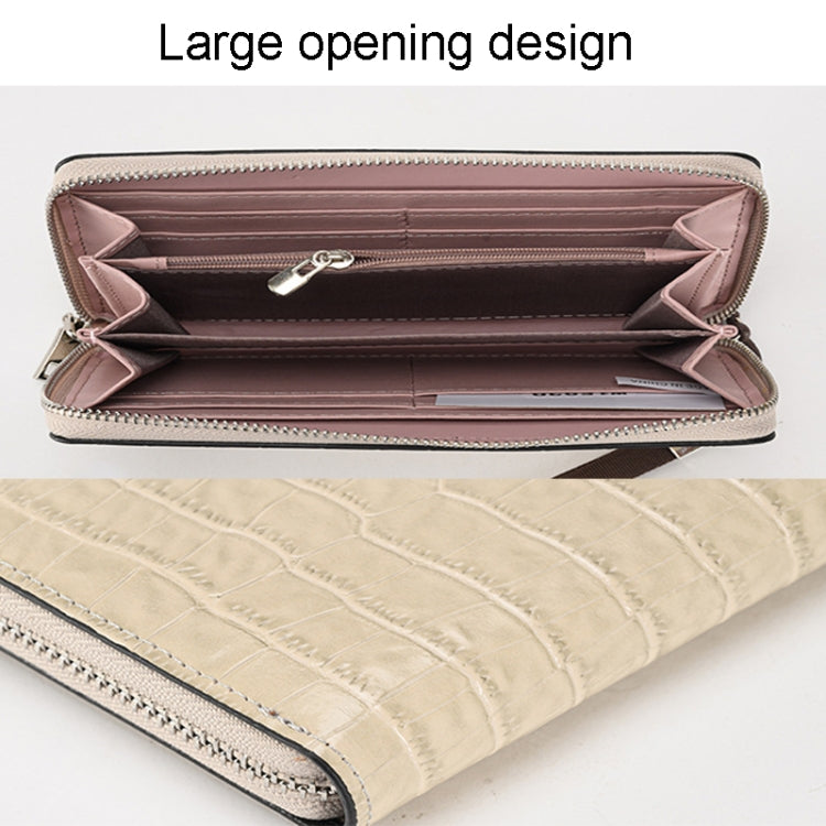 Crocodile Print Long Ladies Clutch Bag Multi Card Position Zipper Wristlet Pouch(Beige)