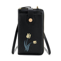 Printed Single Shoulder Crossbody Bag Ladies Long Flower Cell Phone Bag(Black)