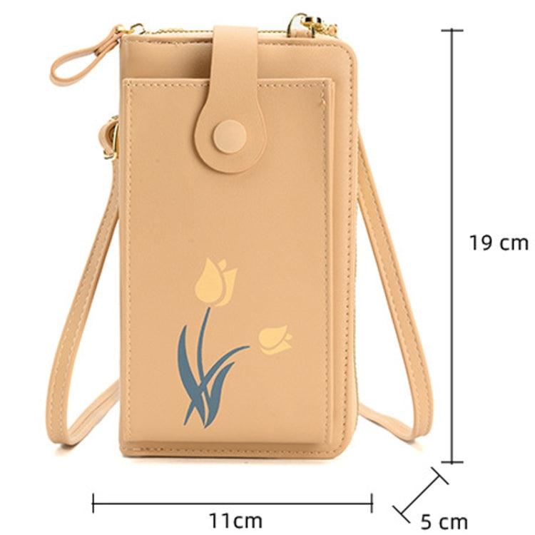 Printed Single Shoulder Crossbody Bag Ladies Long Flower Cell Phone Bag(Black)