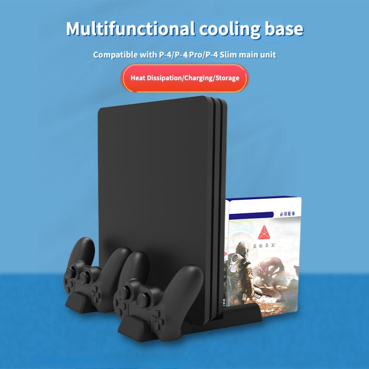For PS4/PS4 Pro/PS4 Slim Host iplay Dual-seat Charging Multi-function Cooling Base Storage Bracket(Black)