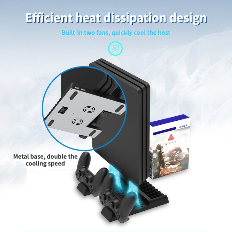 For PS4/PS4 Pro/PS4 Slim Host iplay Dual-seat Charging Multi-function Cooling Base Storage Bracket(Black)
