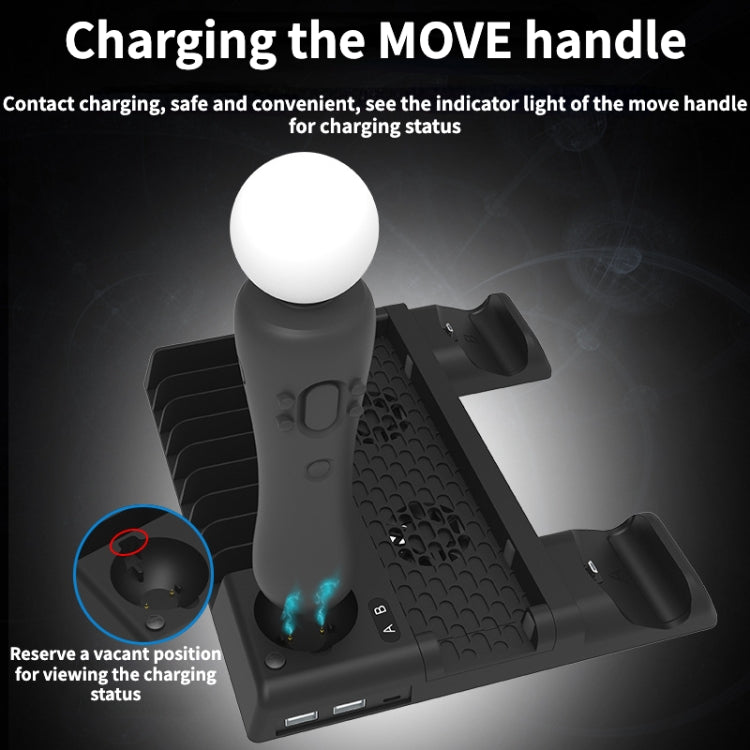 For PS4/PS4 Pro/PS4 Slim Host iplay Dual-seat Charging Multi-function Cooling Base Storage Bracket(Black)