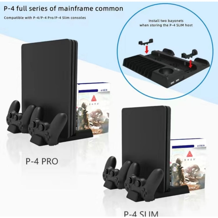 For PS4/PS4 Pro/PS4 Slim Host iplay Dual-seat Charging Multi-function Cooling Base Storage Bracket(Black)