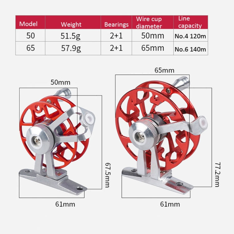 Ice Fishing Raft Reel Fly Reel With Base All Metal Hollow Fishing Tackle, Spec: 50mm Red