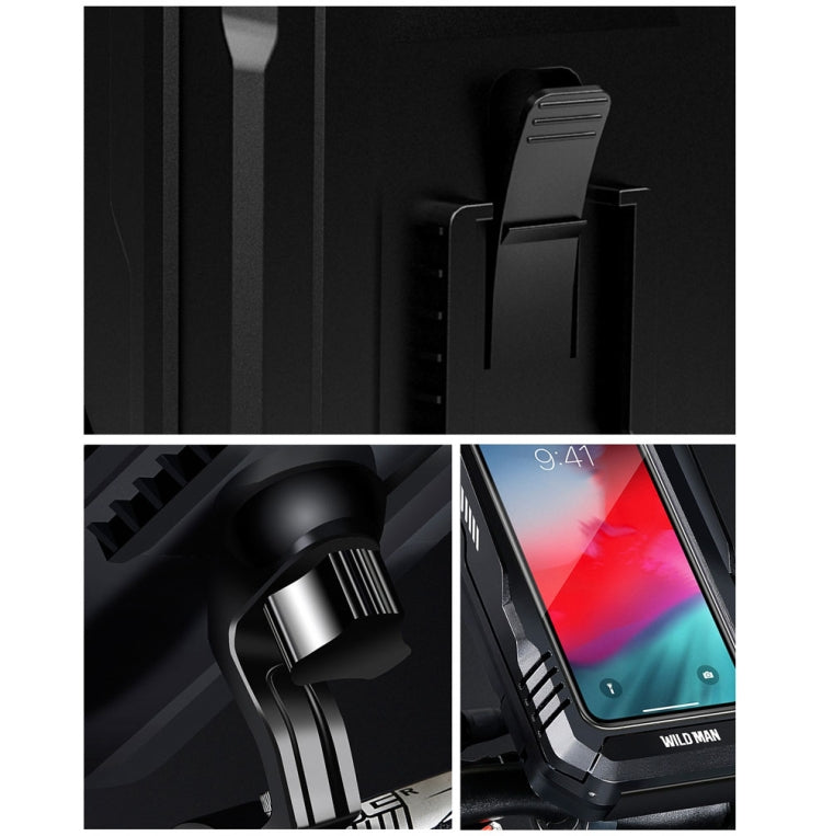 WILD MAN FK1 0.5L Mountain Bike Waterproof Phone Touch Screen Handlebar Bag Bike Holder Bag(Black)