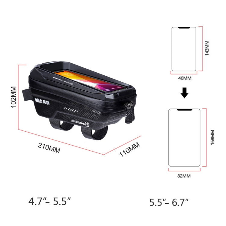 WILD MAN MS66 1.2L EVA Hard Shell Bicycle Front Beam Bag Cycling Touch Screen Phone Bag(Black)