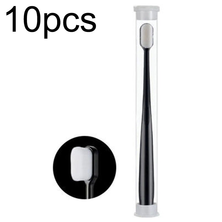 10pcs Nano Silk Soft Bristle Independent Packing Portable Couple Toothbrush, Spec: Black Flat-head