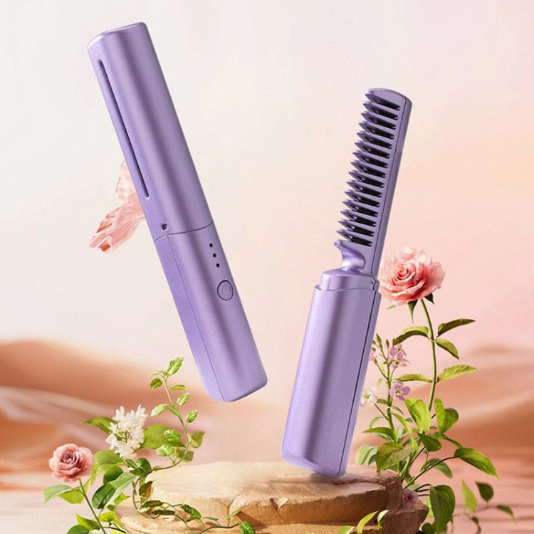 2 In 1 Portable USB Rechargeable Hair Curler Dual Usage Hair Straightening Comb(Purple)