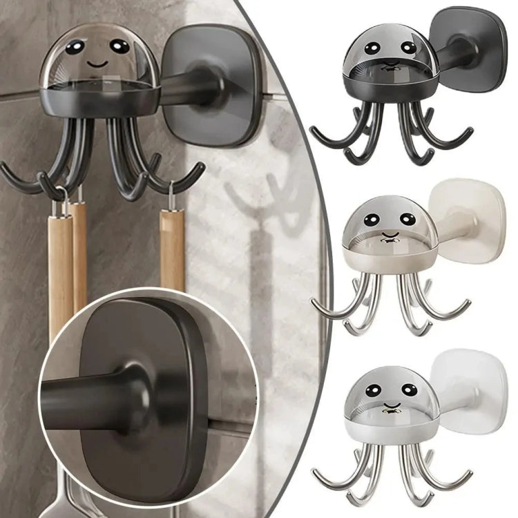 Multifunctional Six-claw 360-degree Rotating Hook Rack Kitchen Storage Seamless Punch-free Hooks(Cream White)