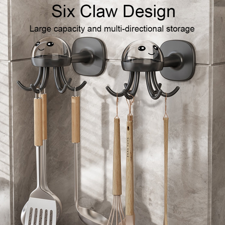 Multifunctional Six-claw 360-degree Rotating Hook Rack Kitchen Storage Seamless Punch-free Hooks(Cream White)