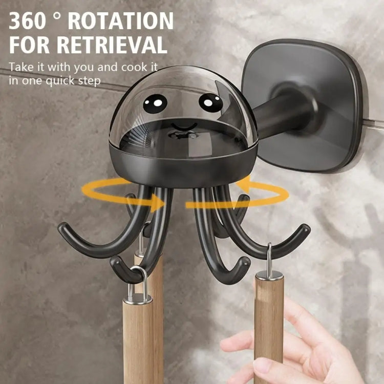 Multifunctional Six-claw 360-degree Rotating Hook Rack Kitchen Storage Seamless Punch-free Hooks(Cream White)