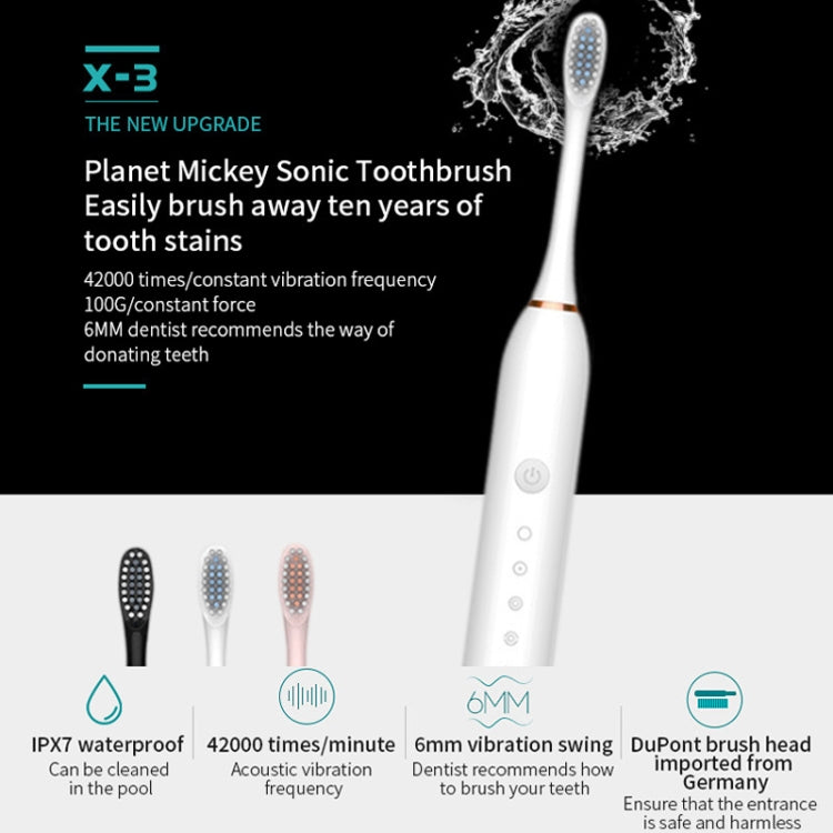 Rechargeable Ultrasonic Soft Bristle Electrical Toothbrushes Flosser 6 Gear With 4 Brushes(White)