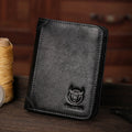Bull Captain Men Wallet First-layer Cowhide Coin Clip RFID Retro Vertical ID Holder(Black)