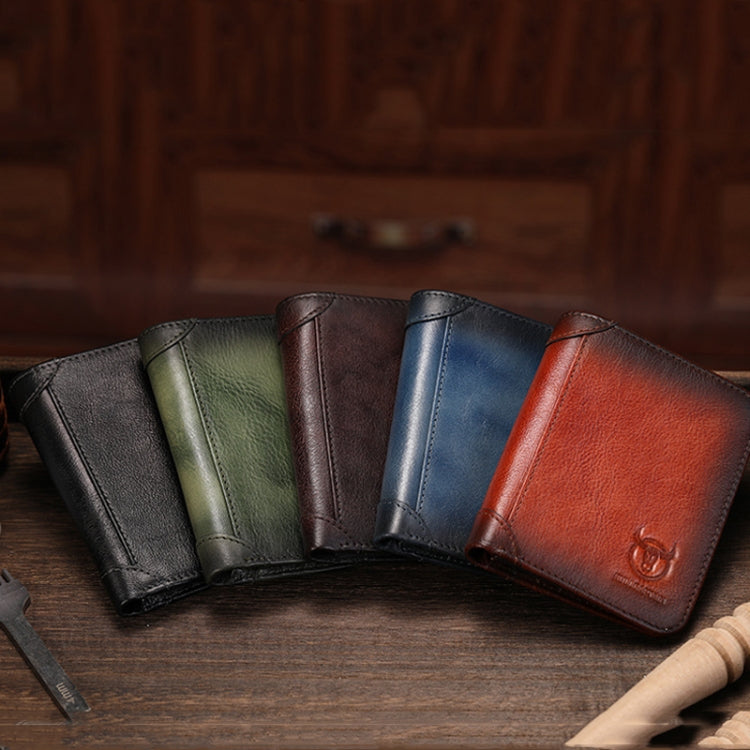 Bull Captain Men Wallet First-layer Cowhide Coin Clip RFID Retro Vertical ID Holder(Brown)