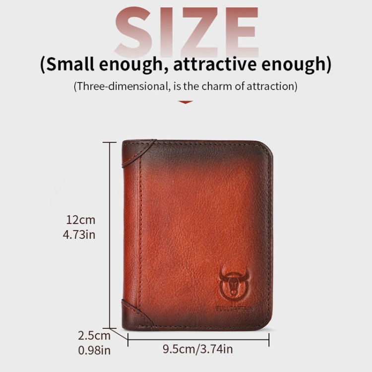 Bull Captain Men Wallet First-layer Cowhide Coin Clip RFID Retro Vertical ID Holder(Brown)