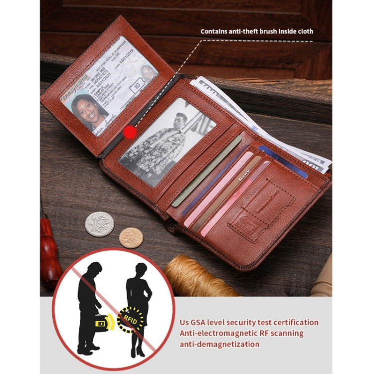 Bull Captain Men Wallet First-layer Cowhide Coin Clip RFID Retro Vertical ID Holder(Black)