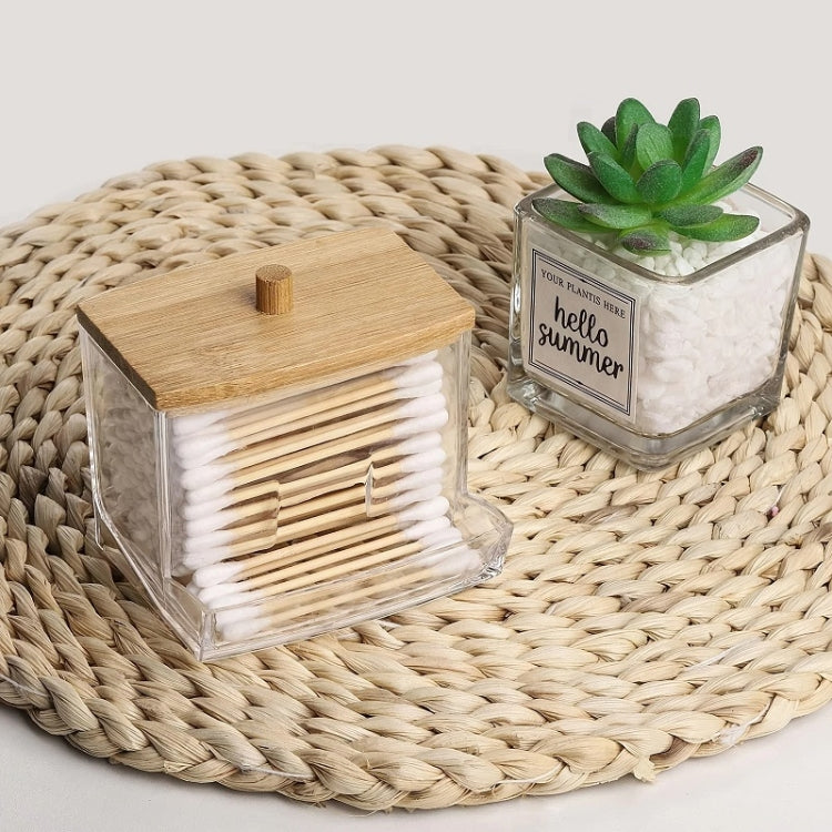 Leaky Cotton Swab Organiser Acrylic Jewellery Storage Cosmetic Case(Bamboo Lid)