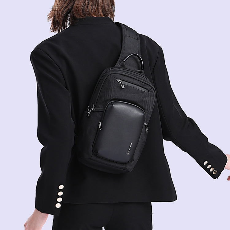 BANGE BG-7718 Mens Satchel Chest Bag Large Capacity Sports Casual Single-Shoulder Backpack(Black)