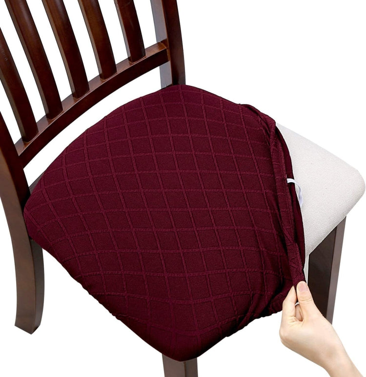 Diamond Plaid Jacquard Chair Cushion Cover Hotel Restaurant Dining Table Chair Cover(Claret)