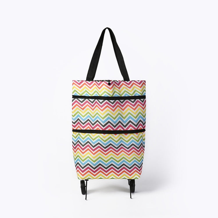 2 In 1  Oxford Cloth Shopping Bag Foldable Shopping Trolley Cart(Wavy Stripe)