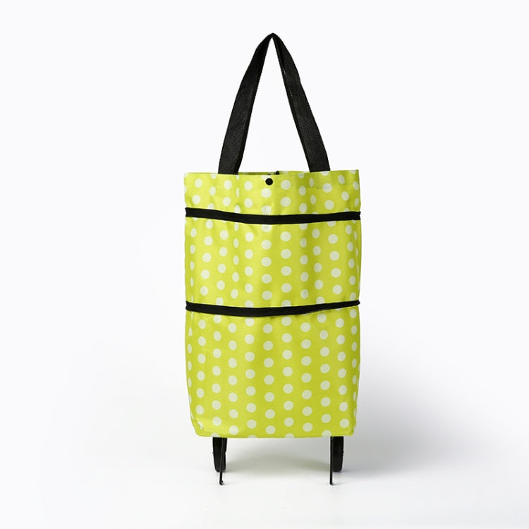 2 In 1  Oxford Cloth Shopping Bag Foldable Shopping Trolley Cart(Green Wave Dot)